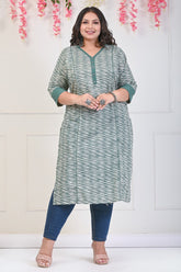 Plus Size Green Cotton Printed Straight Kurta-702
